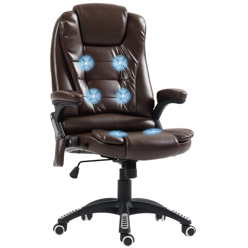 Reclining Massage Office Chair, Executive Office Chair with High Back, Swivel Wheels, Dark Brown