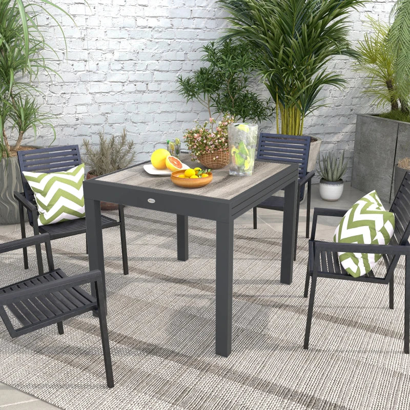 Extendable Dining Table, Rectangular Patio Outdoor Table with Aluminum Frame and Plastic Board Tabletop for Lawn, Grey