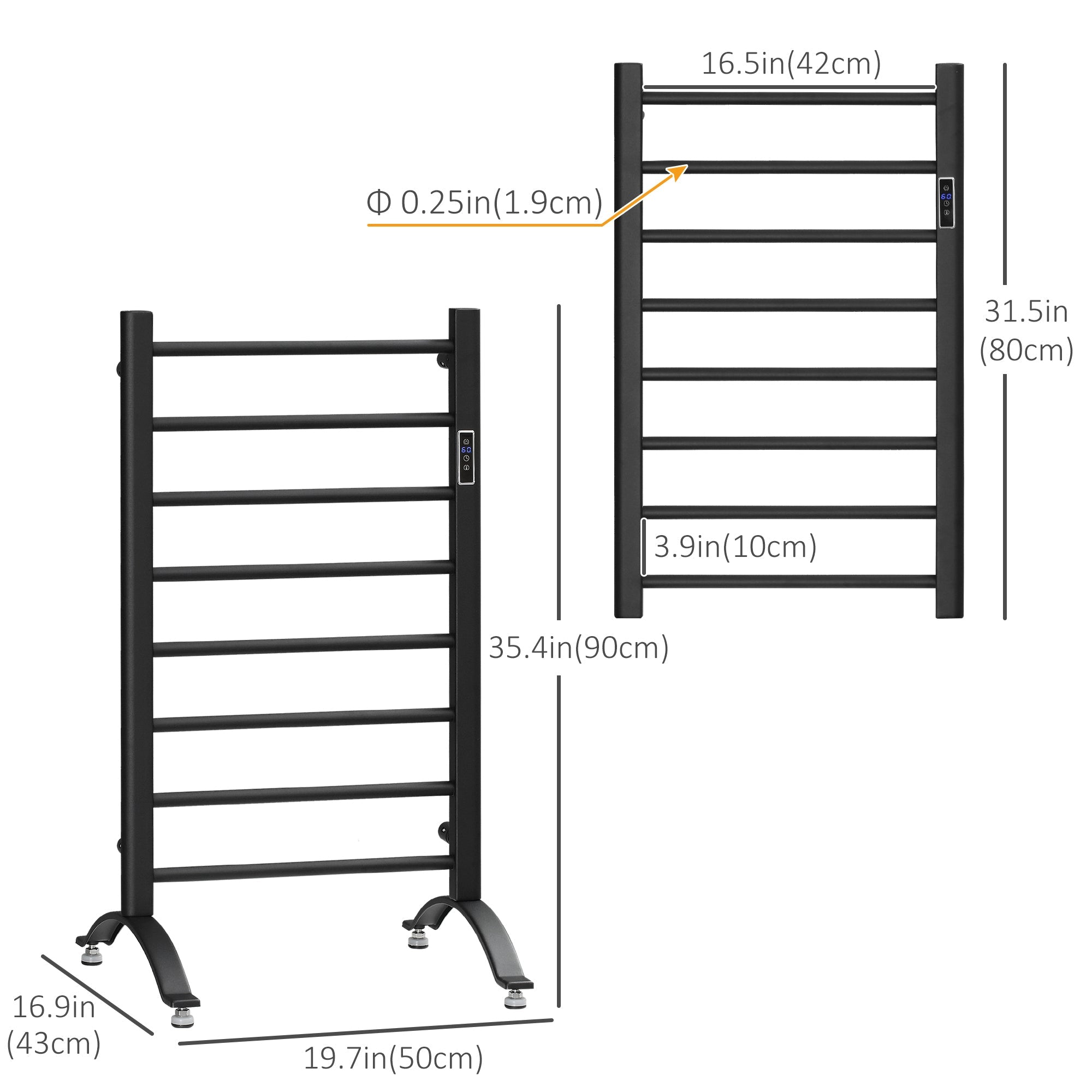 HOMCOM 8-Bar Electric Towel Warmer: Wall-Mounted/Freestanding Heated Towel Rail with Timer & LED Indicators, Black 