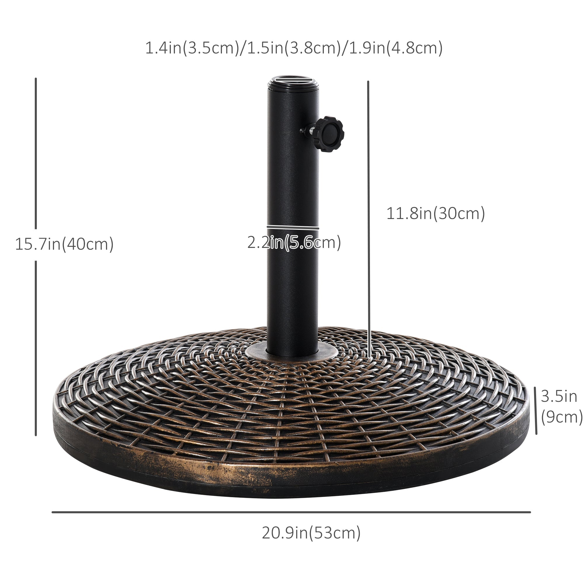 Outsunny 55 lbs Market Umbrella Base Holder 21" Heavy Duty Round Parasol Stand with Rattan Design for Patio Outdoor Backyard Bronze 