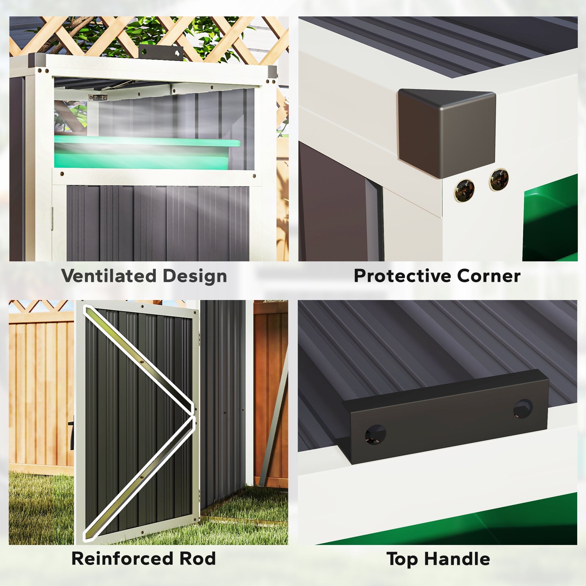 Outsunny Single Garbage Bin Shed, Lockable Outdoor Storage Shed with Openable Lid, Galvanized Frame for Garden Patio, Dark Grey 