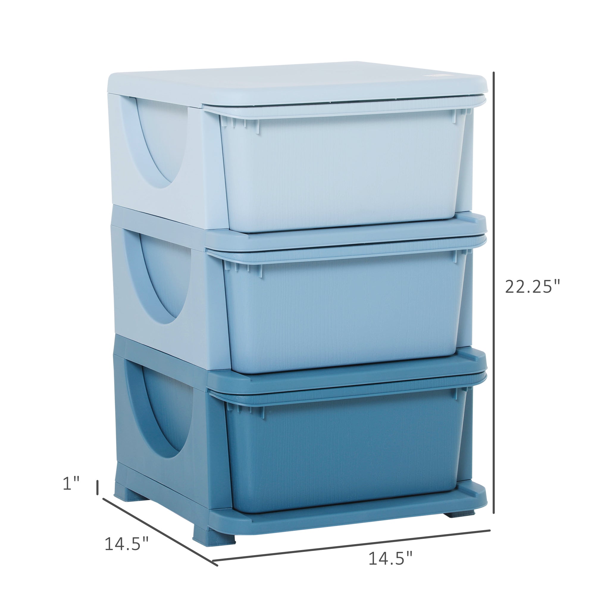 Qaba 3 Tier Kids Toy Organizer and Storage Bins with 3 Plastic Drawers, Blue 