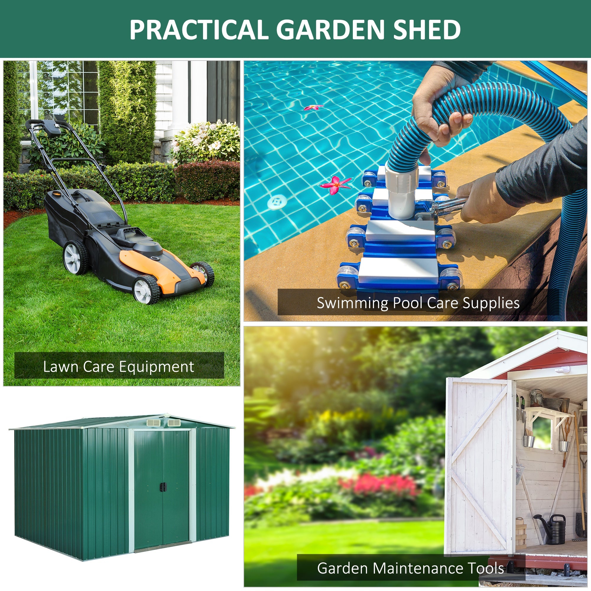Outsunny 8.5' x 6.8' x 5.8' Practical Backyard Garden Storage Tool Shed Double Sliding Door 4 Ventilation Slotsm, Green 