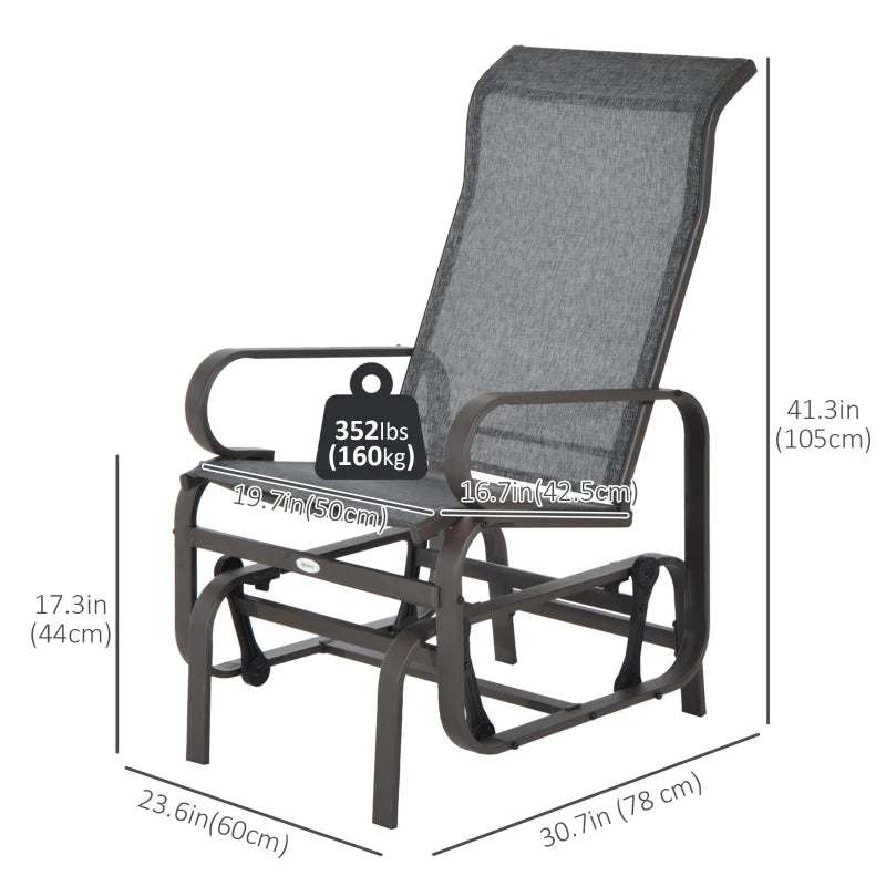 Patio Glider with Breathable Mesh Fabric, Outdoor Glider Chair, Garden Rocking Gliding Seat for Patio, Yard, Porch, Grey