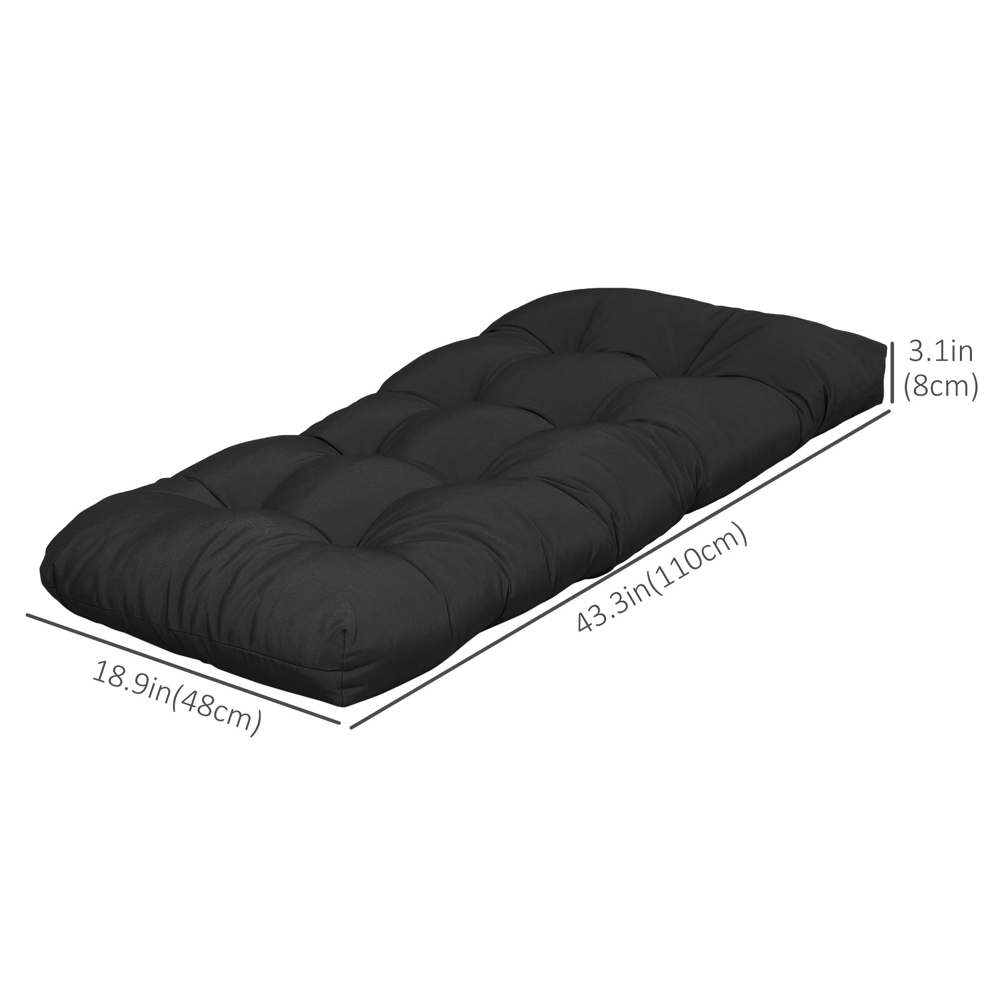 Outsunny 2-Piece Patio Bench Cushion Set Replacement Outdoor Loveseat Seat Pad Black 43" x 19" x 3" 