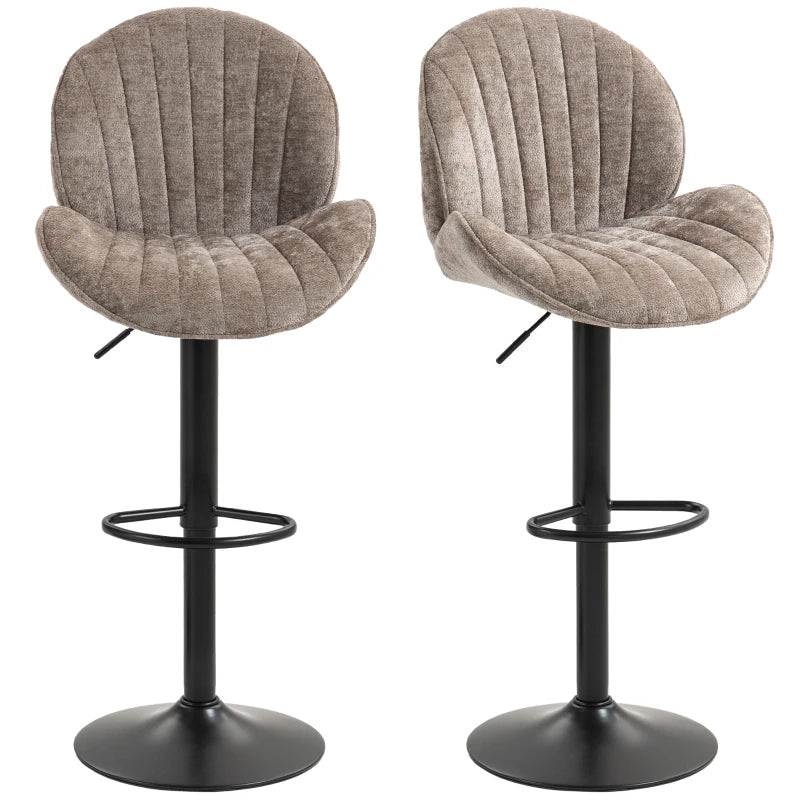 Bar Stools Set of 2, Swivel Barstools with Back, Adjustable Height and Footrest for Kitchen Island, Dining Room, Brown