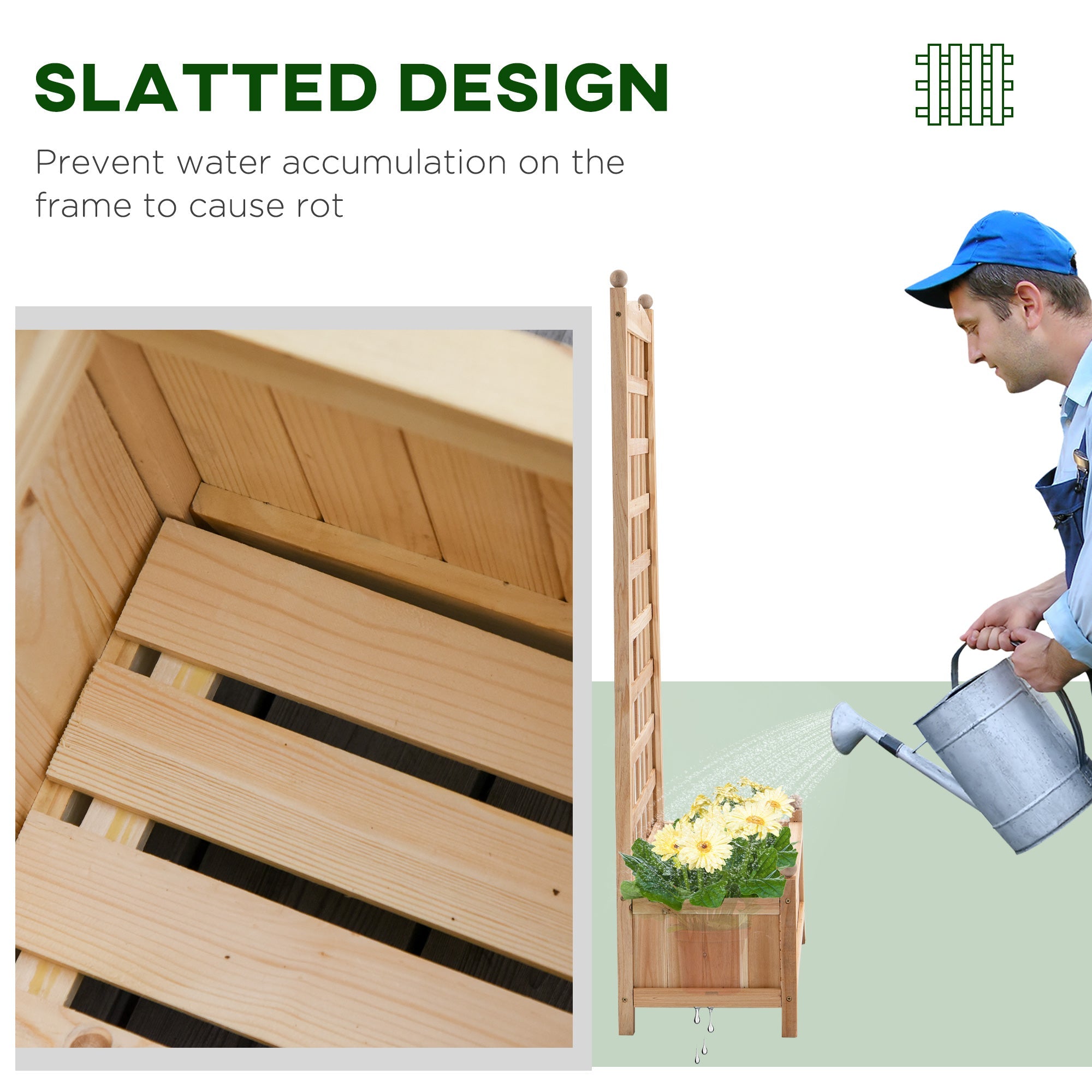 Outsunny 24"x12"x49" Raised Garden Bed: With Trellis, Wooden Design for Veggies & Flowers in Brown 