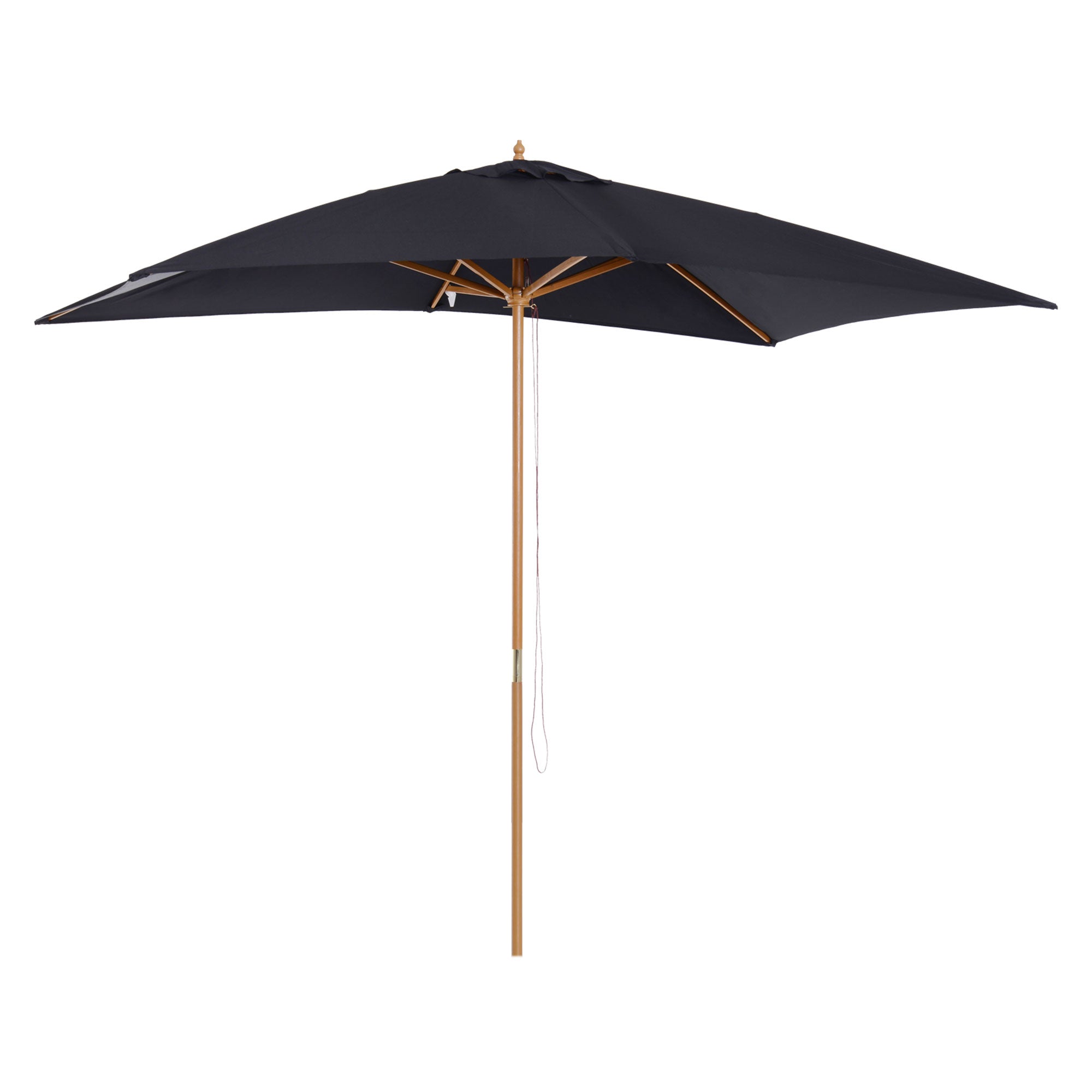 Outsunny 7x10FT Black Wooden Patio Umbrella Rectangle Garden Parasol Outdoor Sunshade Bamboo Ribs 