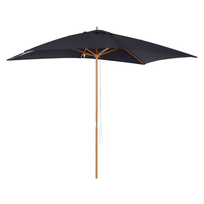 Outsunny 7x10FT Black Wooden Patio Umbrella Rectangle Garden Parasol Outdoor Sunshade Bamboo Ribs 