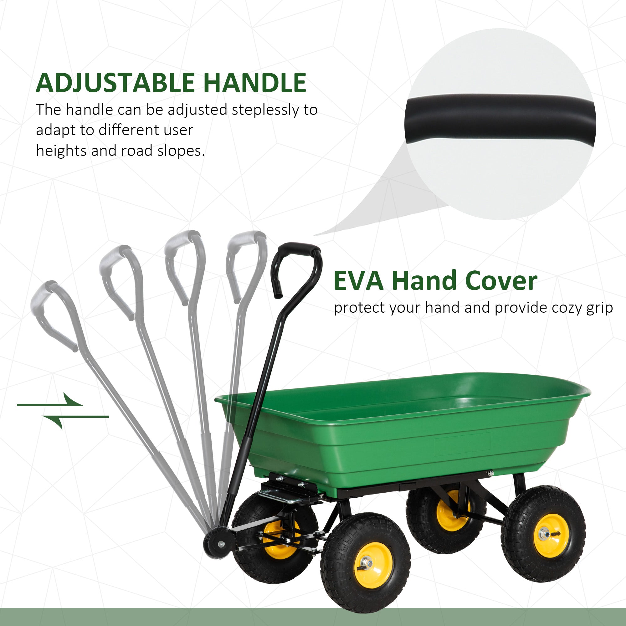 Outsunny Garden Dump Cart Heavy Duty 440lbs Garden Wagon with Steel Frame, Pneumatic Tires, Green 