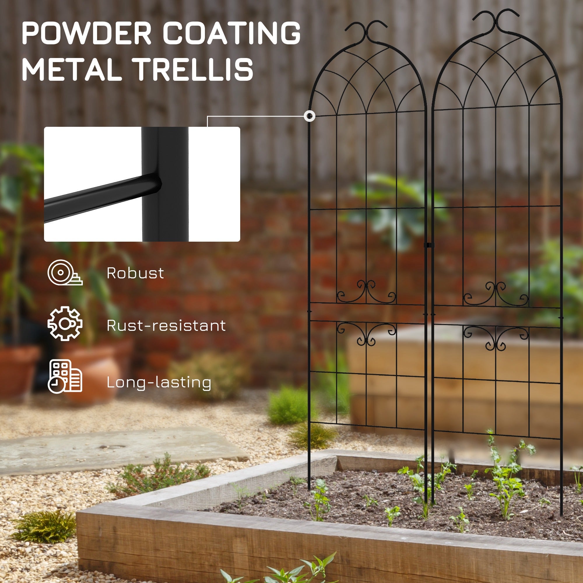 Outsunny 2 Pcs Garden Trellis for Climbing Plants, Outdoor Metal Trellis Plant Support Trellises for Patio, Lawn, Backyard 