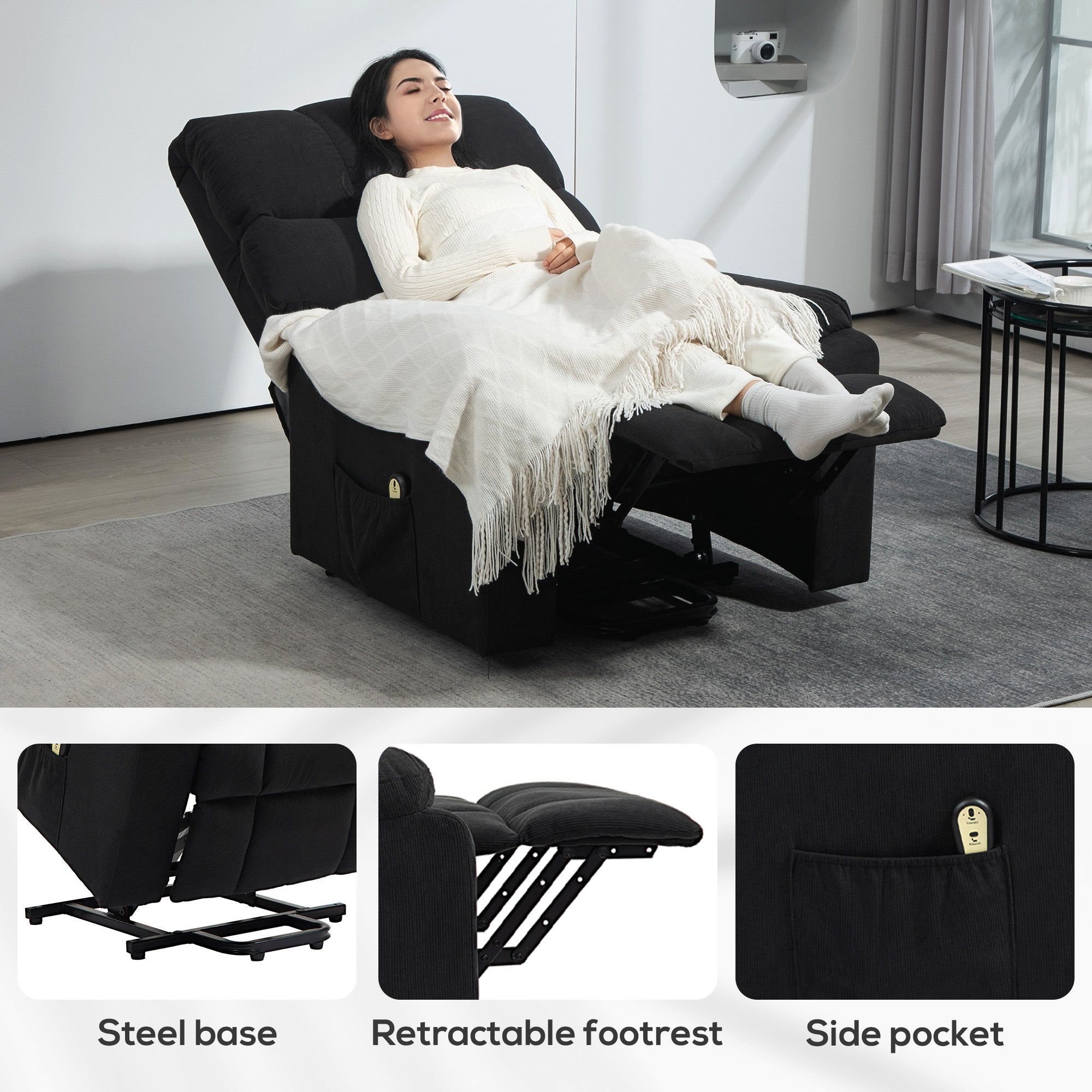 HOMCOM Lift Chair for Seniors, Microfibre Upholstered Power Recliner Chair with Remote, Quick Assembly, Black 