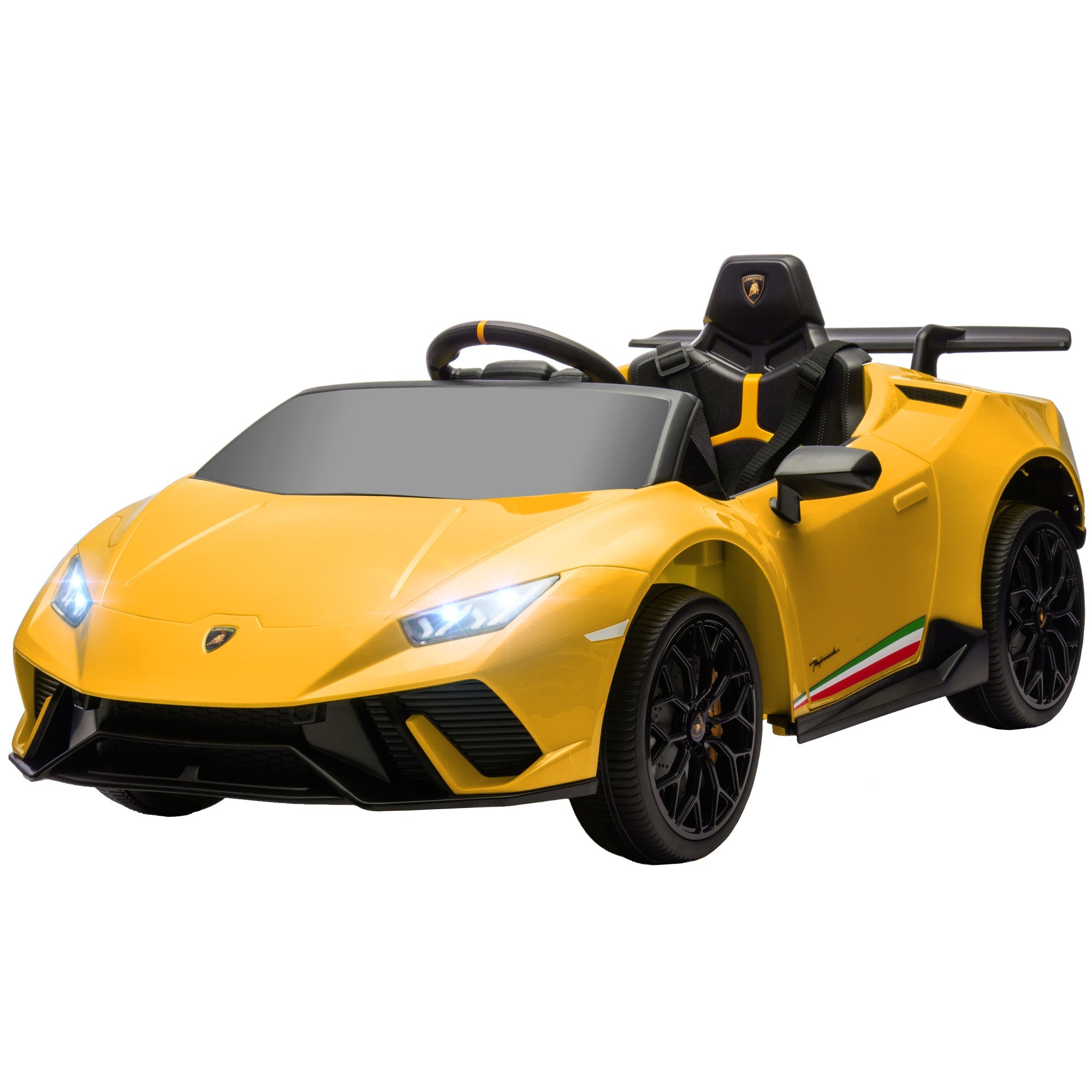 Qaba 12V Lamborghini Huracan Licensed Kids Electric Car with Remote Control, Spring Suspension, Transport Wheels, Yellow 