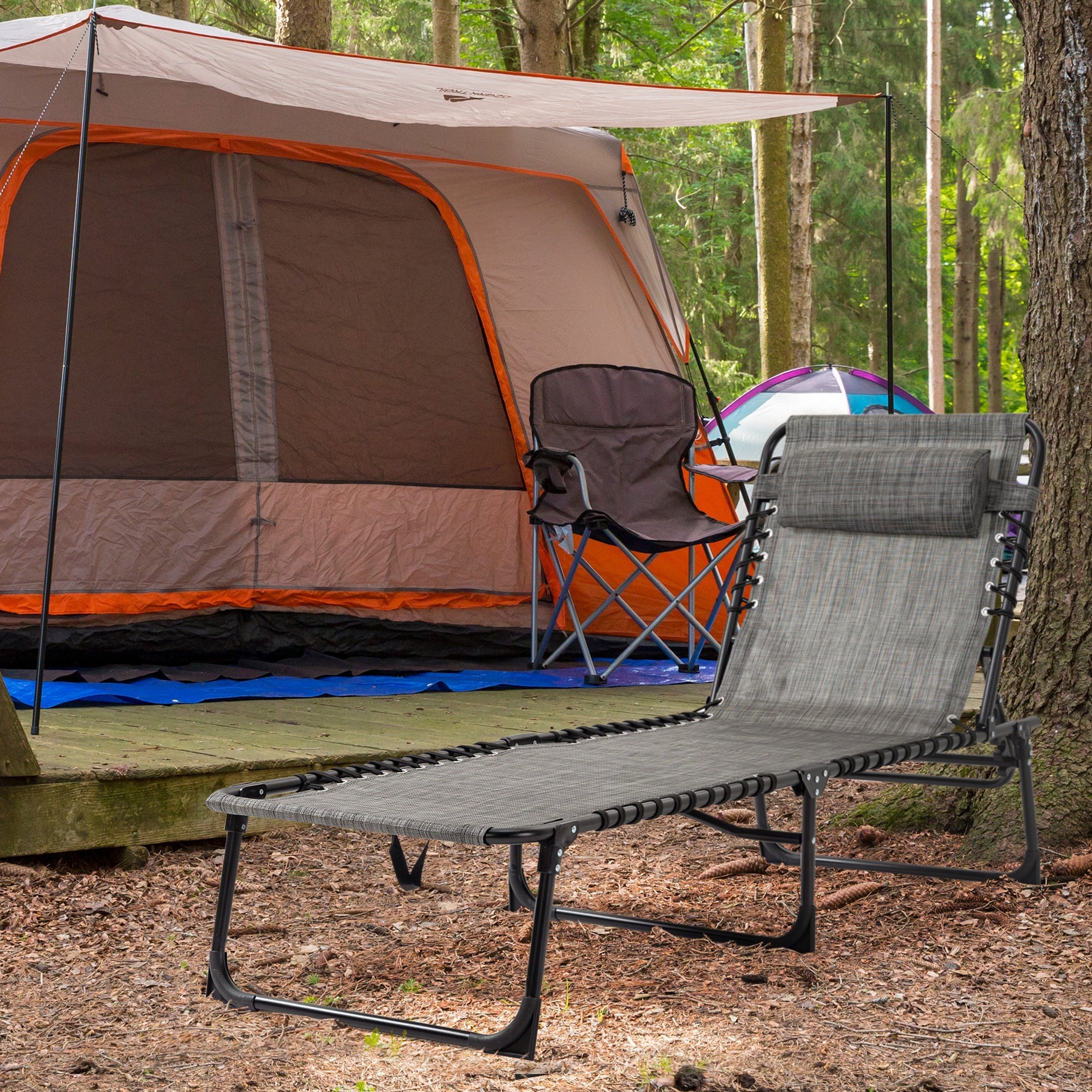 Outsunny Adjustable Outdoor Folding Lounge Chair Recliner with Pillow Mixed Grey 