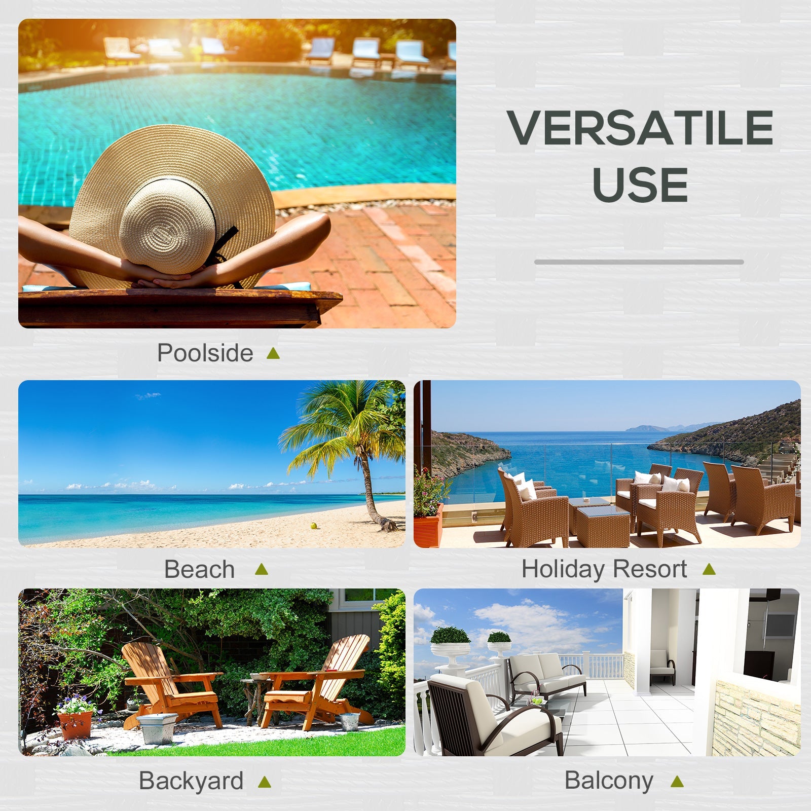 Outsunny Wicker Double Chaise Lounger Chair Outdoor Recliner 2 Person Rattan Patio Reclining Sunbed Furniture, Black, Grey 