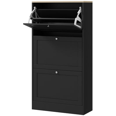HOMCOM Modern Shoe Storage Cabinet with 3 Flip Drawers Adjustable Shelves for 18 Pairs Black 