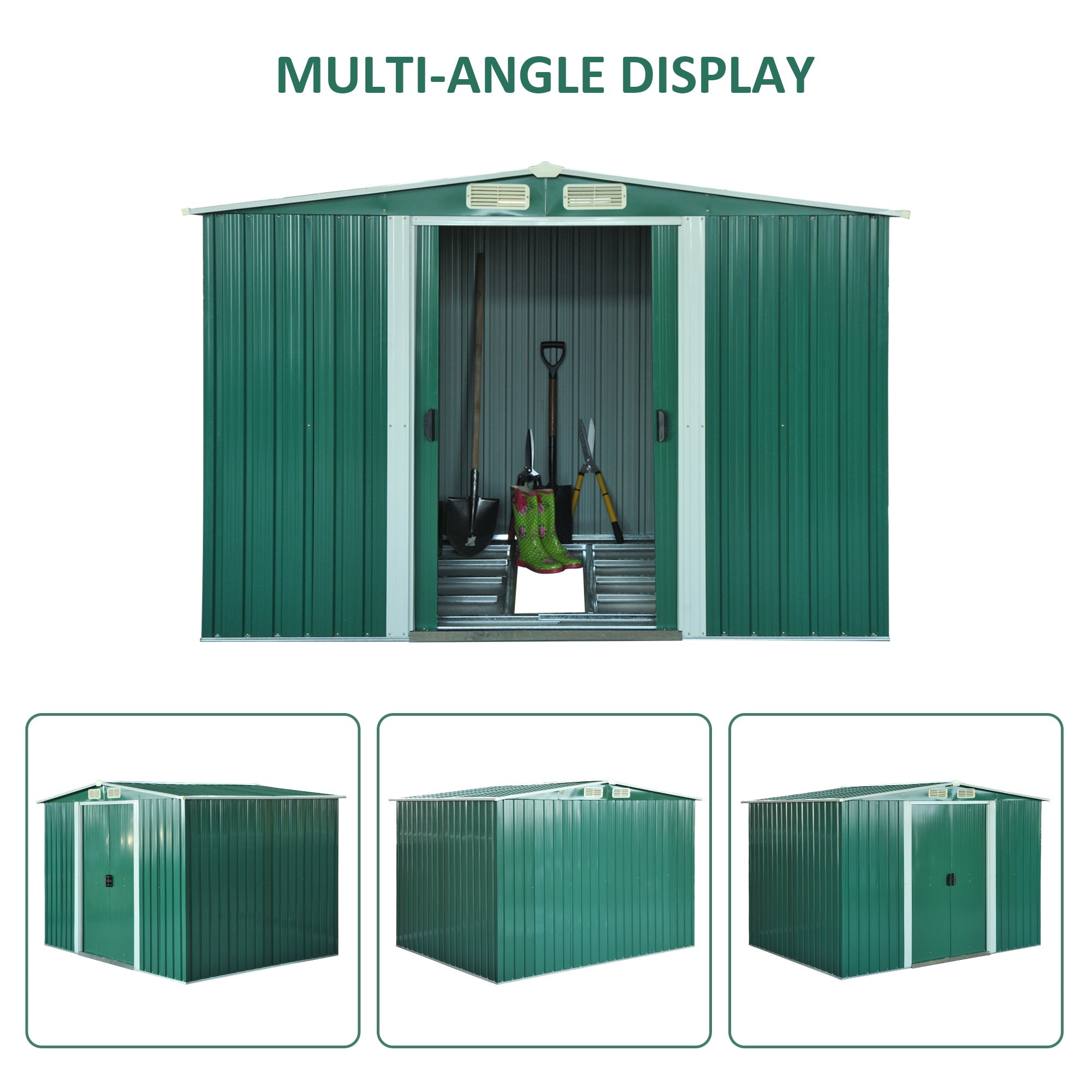 Outsunny 8.5' x 6.8' x 5.8' Practical Backyard Garden Storage Tool Shed Double Sliding Door 4 Ventilation Slotsm, Green 
