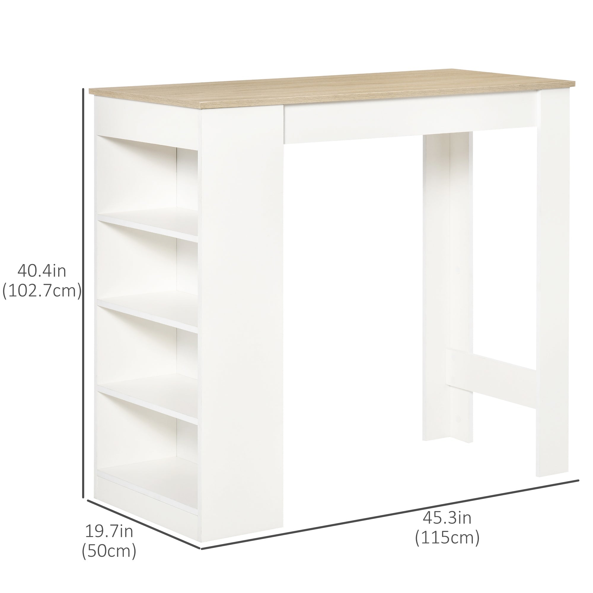 HOMCOM Bar Table, High Top Pub Table with 4 Storage Shelves, Modern Bar Height Table for Home Bar, Kitchen, Natural 