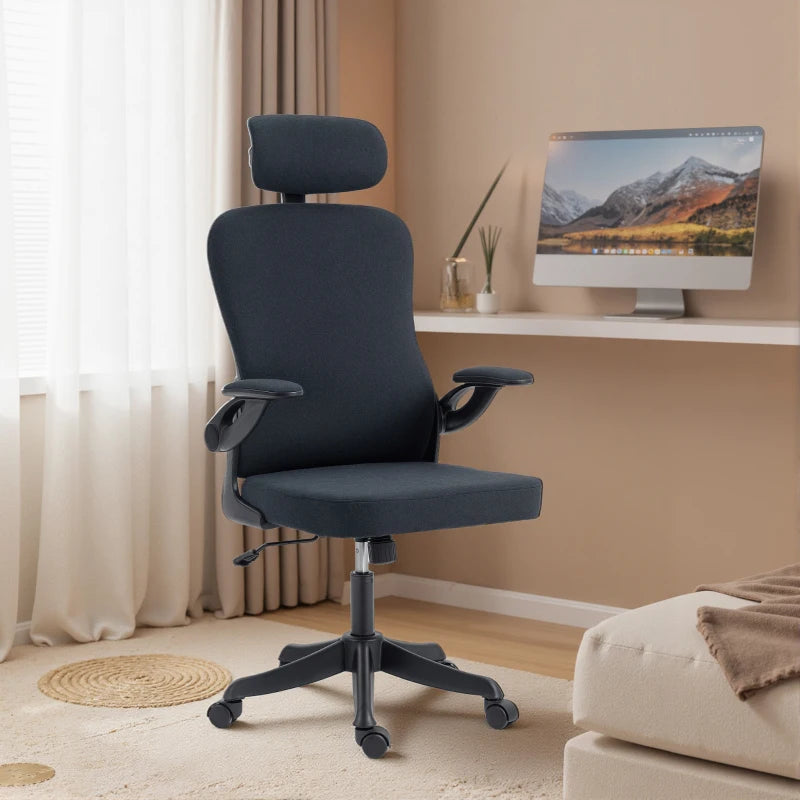 Ergonomic Office Chair, Swivel Desk Chair with Lumbar Support and Adjustable Height, Flip-up Armrests, Wheels, Grey