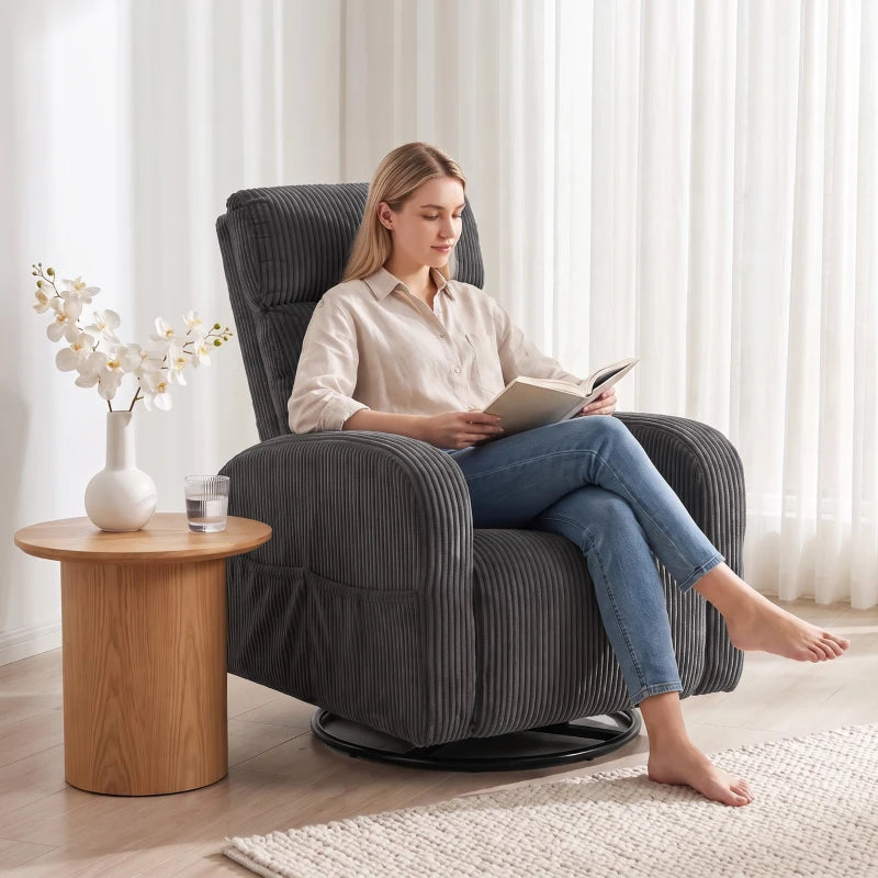 360° Swivel Accent Chair, Modern Armchair with Thick Cushion & Corduroy Upholstery – Dark Grey