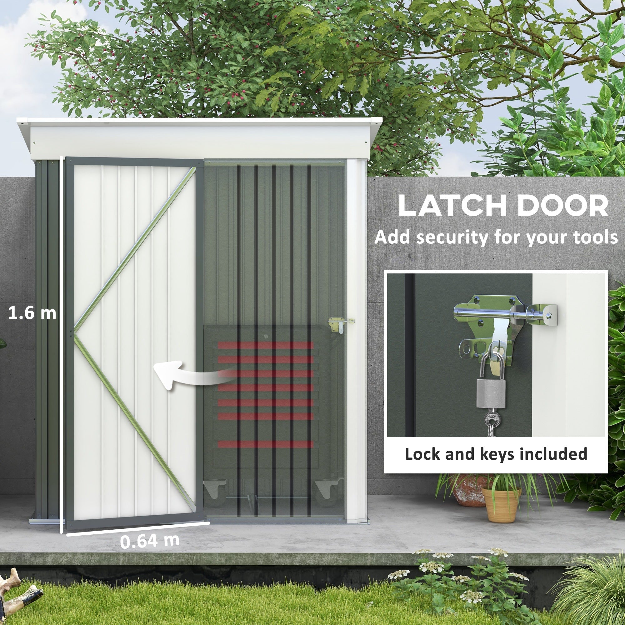 Outsunny Outdoor Storage Shed, Steel Lean-to Shed with Adjustable Shelf, Lock, Gloves, 5'x3'x6', Dark Grey 