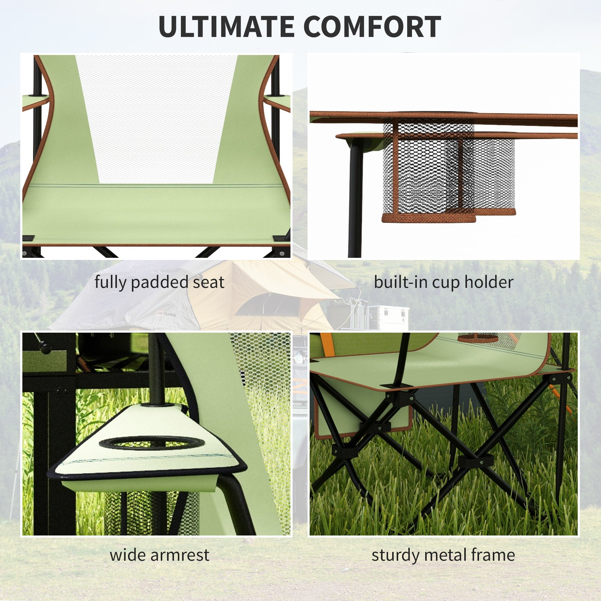 Outsunny Camping Folding Chair Portable Rocking Chair w/ Armrest Cup Holder Compact and Sturdy in a Bag for Outdoor Beach Picnic Green 
