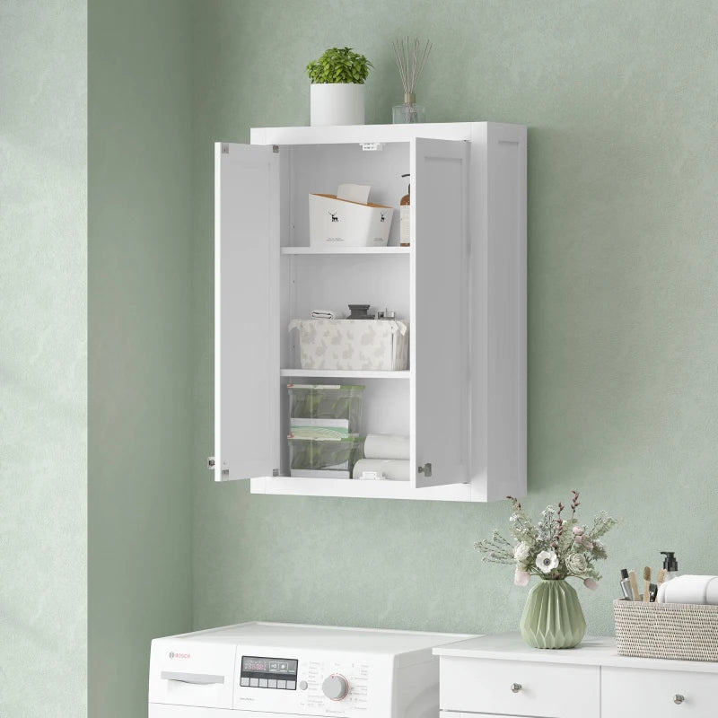 Bathroom Cabinet Wall Mounted, Modern Bathroom Wall Cabinet with 2 Doors and 2 Adjustable Shelves, White