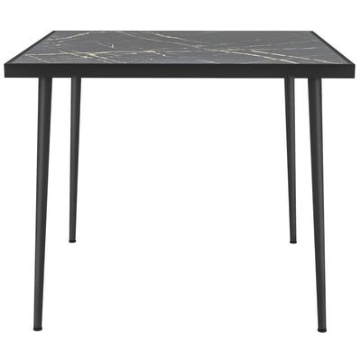 Outsunny Outdoor Dining Table for 4, Square Patio Dining Table with Marble Effect Tempered Glass Top and Steel Frame, Black 