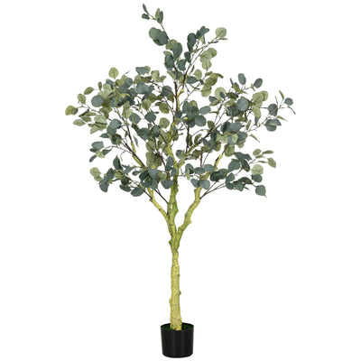HOMCOM 5ft Artificial Eucalyptus Tree: Indoor Fake Plant with White Tips and Pot for Home, Office, Living Room Decor 
