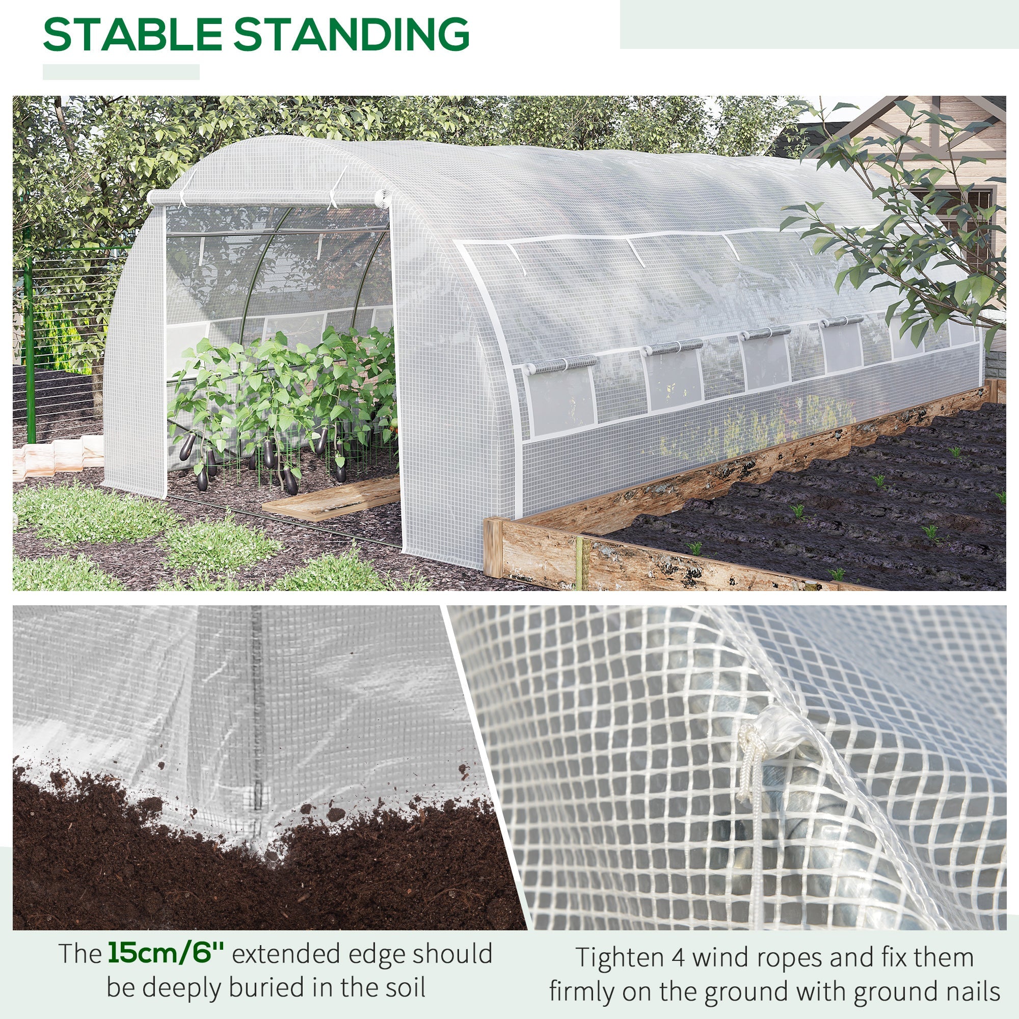 Outsunny Large Walk-in Greenhouse, 20'x10'x6' Tunnel Greenhouse with Zippered Door and 12 Roll-up Windows, Outdoor Green House 
