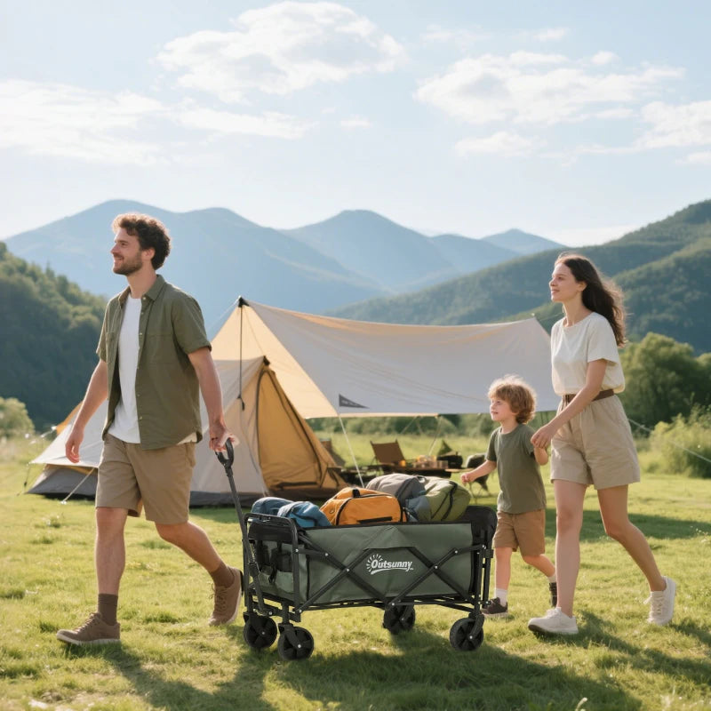 Wagon Cart Foldable, Collapsible Wagon Cart with Removable Liner, Handle, Wheels, 72L & 198 LBS Capacity, Green