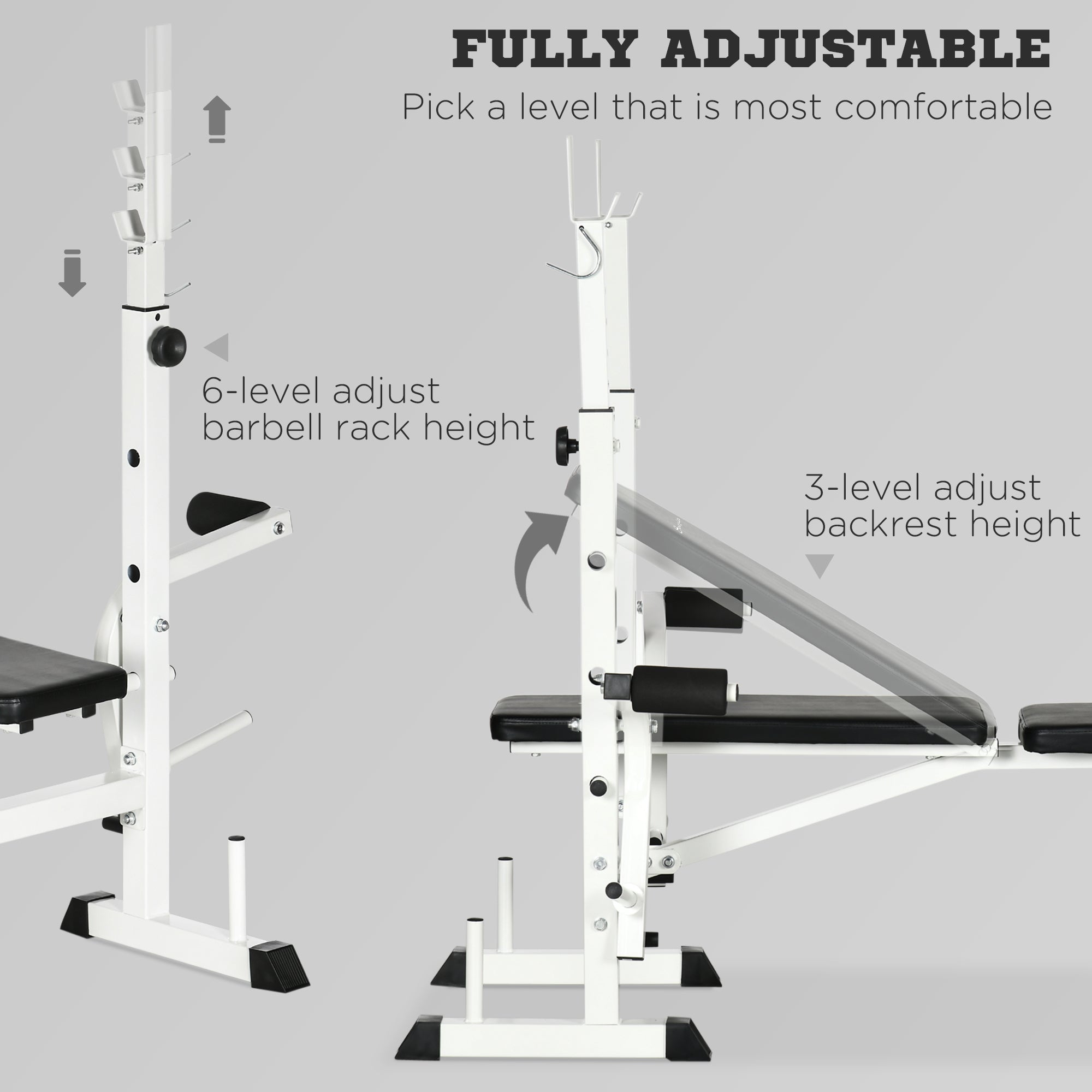 Soozier Adjustable Weight Bench Set with Squat Rack Preacher Curl Pad Leg Developer Butterfly Storage Home Gym 