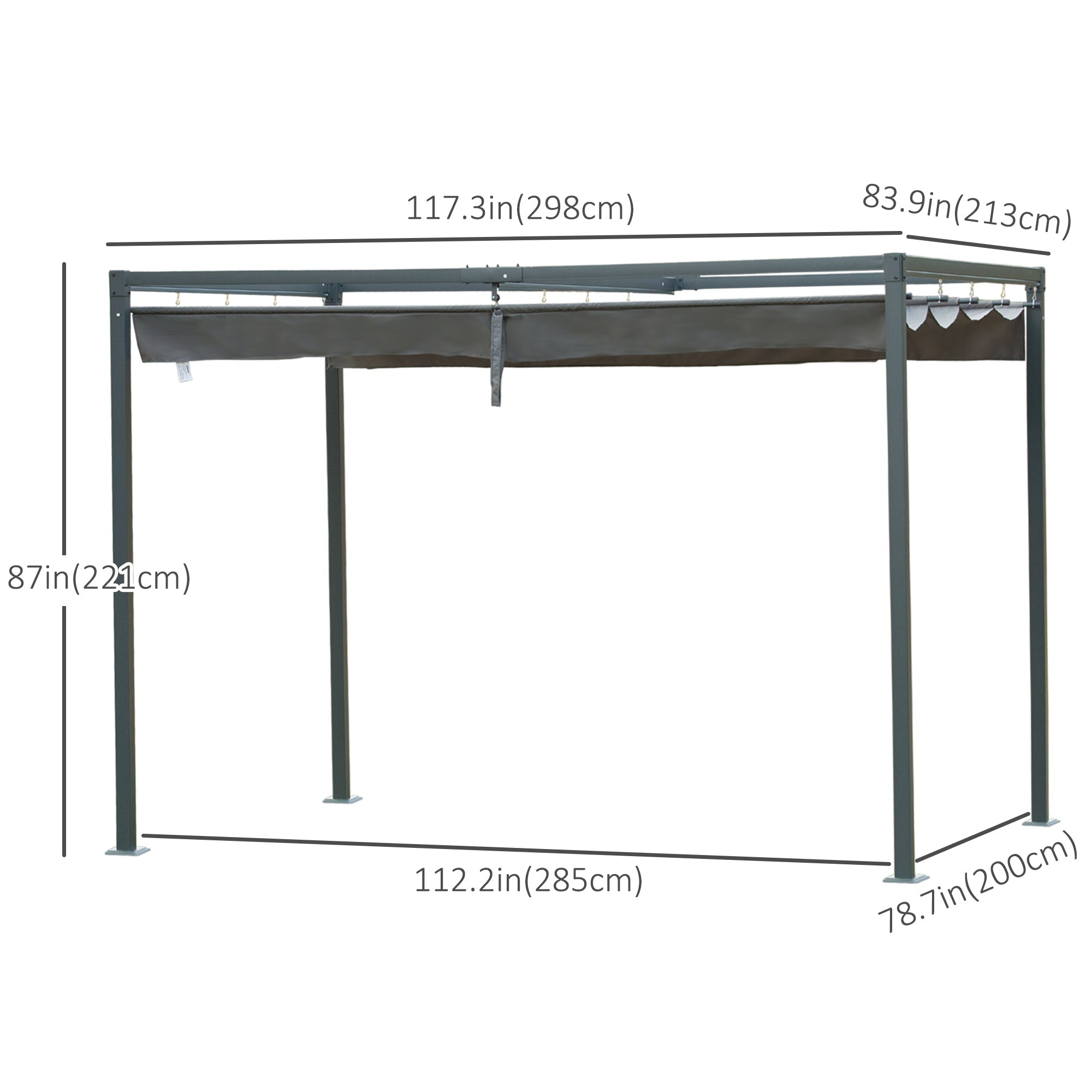 Outsunny Metal Frame Pergola Gazebo 10x7ft with Retractable Canopy Outdoor Patio Sun Shelter Water-Proof Yard Shade Grape Tent 