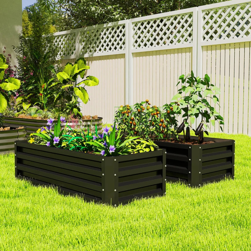 Galvanized Raised Garden Beds, Outdoor Planter Box, Set of 2, for Flowers, Herbs and Vegetables, Black
