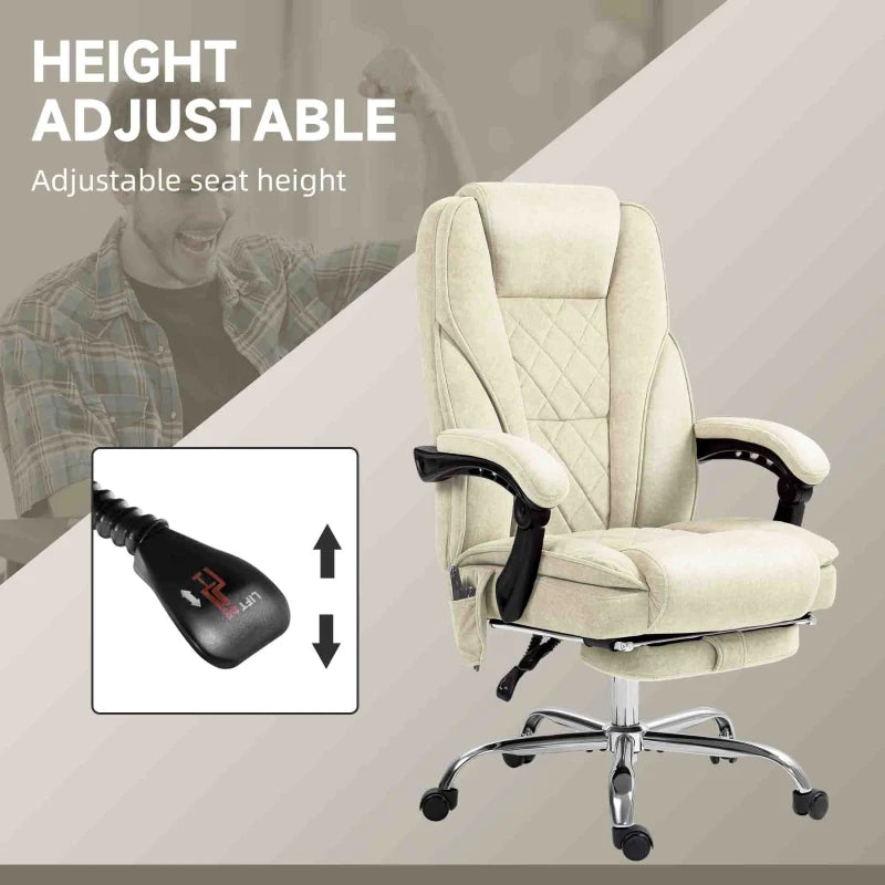 Massage Office Chair, Reclining Computer Chair with Adjustable Height and Footrest, Beige