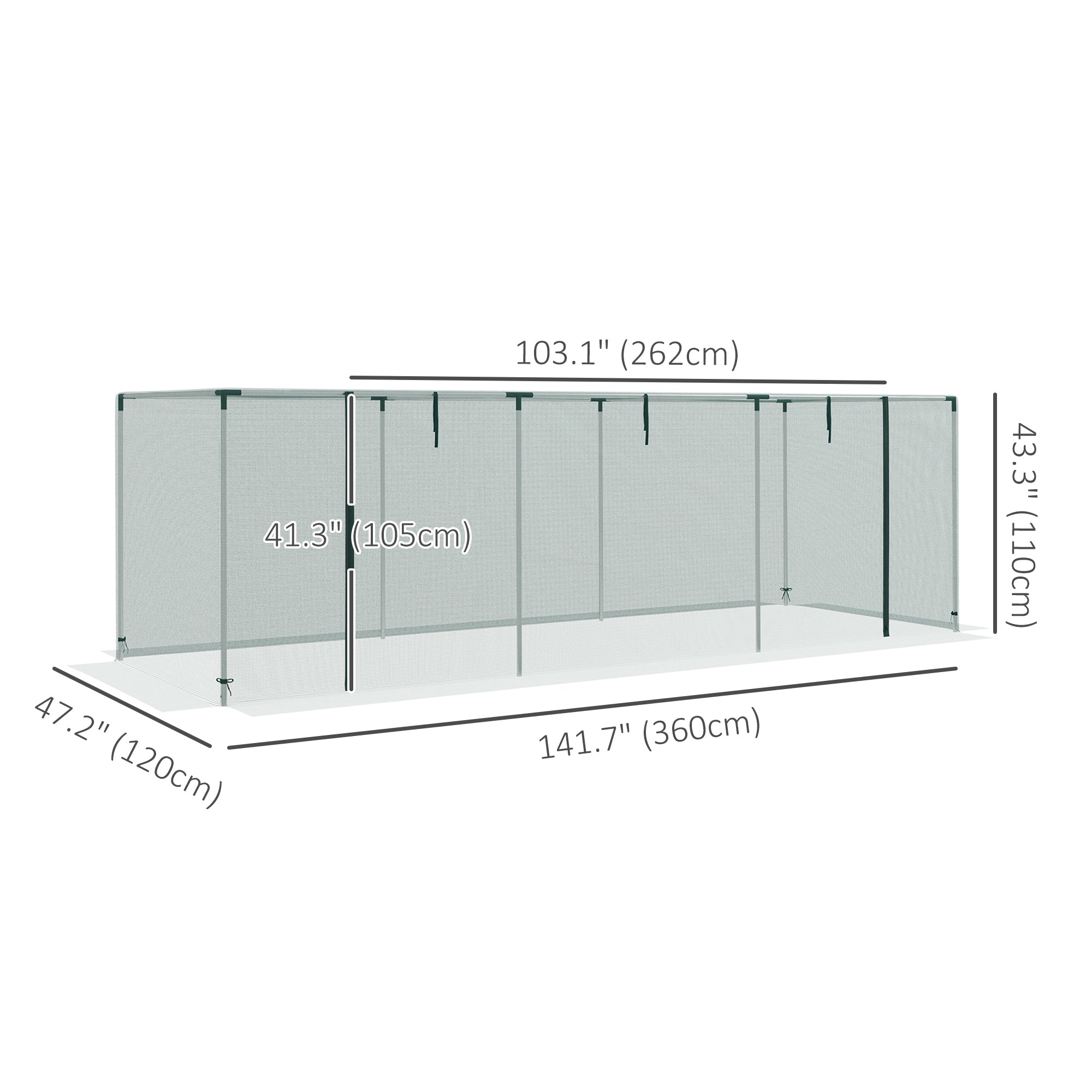 Outsunny Galvanized Steel Crop Cage, Plant Protection Tent with Zippered Door, 12' x 4', Green 