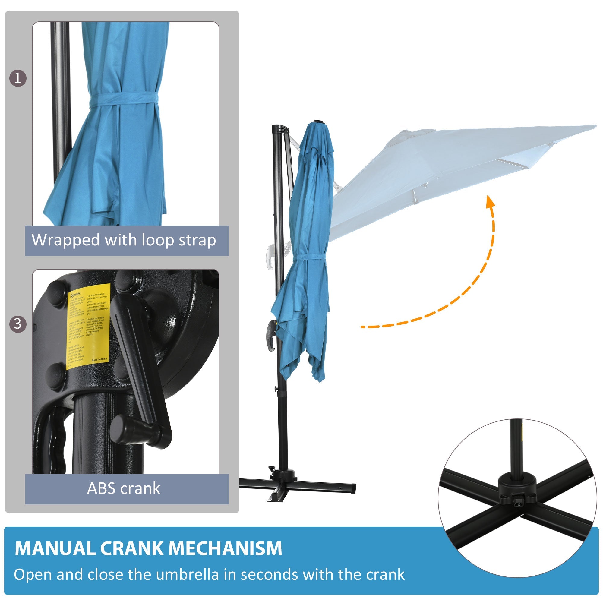 Outsunny 8' x 8' Square Patio Hanging Offset Umbrella with 360° Rotation, Aluminum Outdoor Cantilever Market Parasol, Turquoise 