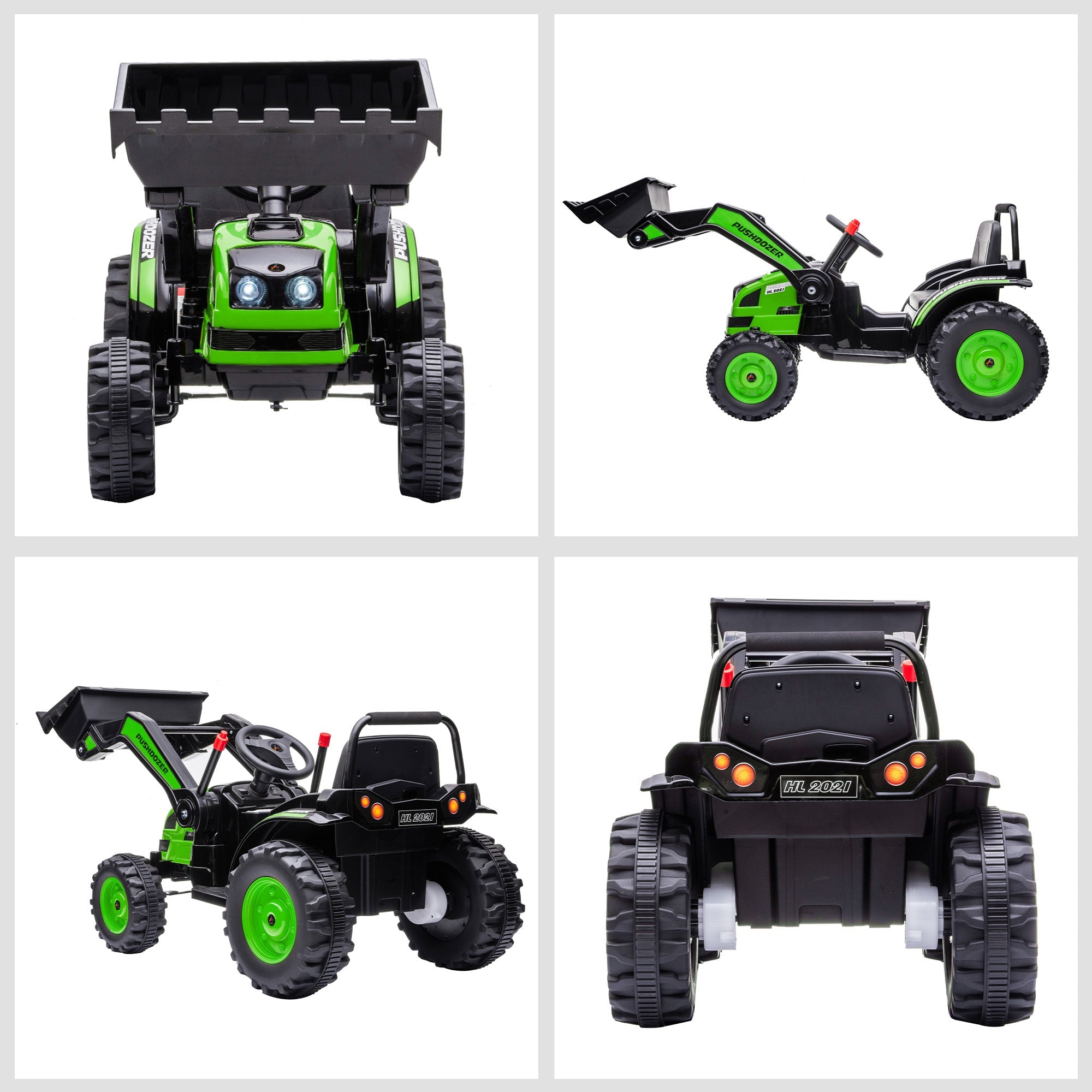 Aosom Kids Tractor 6V Battery Powered Digger Ride On Excavator Music Headlight Moving Forward Backward Green 