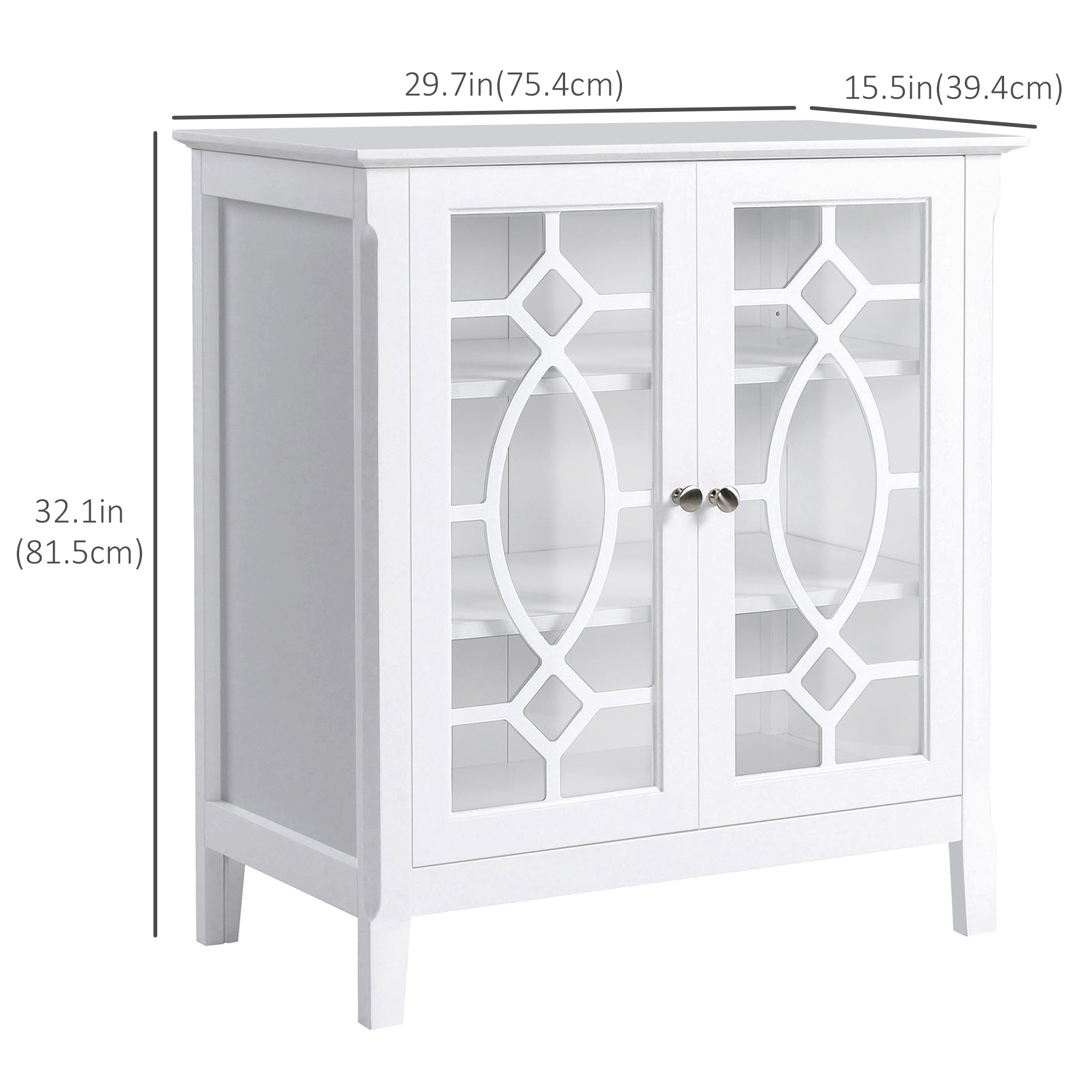 HOMCOM Display Cabinet Sideboard with Glass Doors Adjustable Shelves Elevated Base for Dining Room Living Room White 