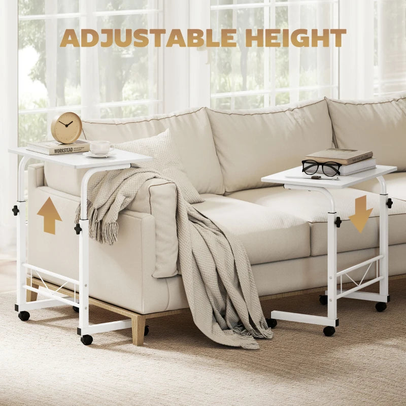 Mobile Standing Desk with Adjustable Height, 23.5 inch Stand Up Desk with Wheels, White