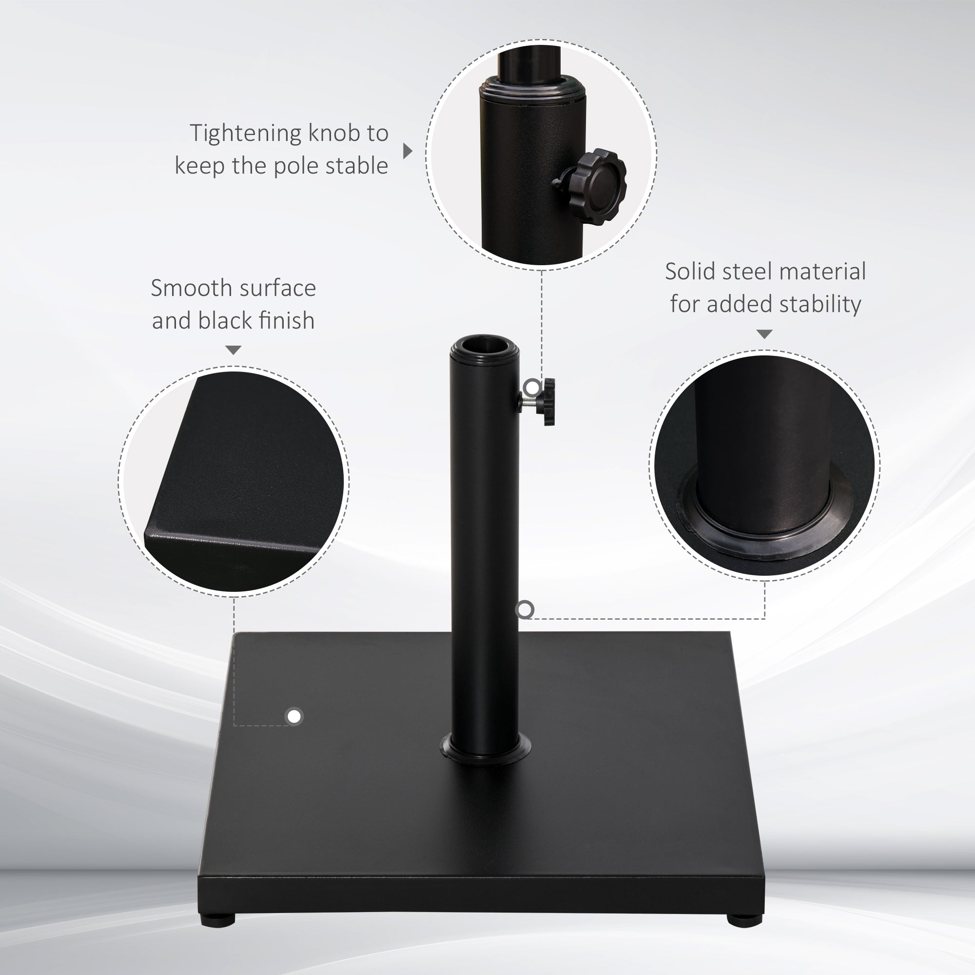 Outsunny Steel Parasol Base: Φ30/35/38MM 40lbs Adjustable Knob Umbrella Stand for Outdoor Patio Garden, Black 