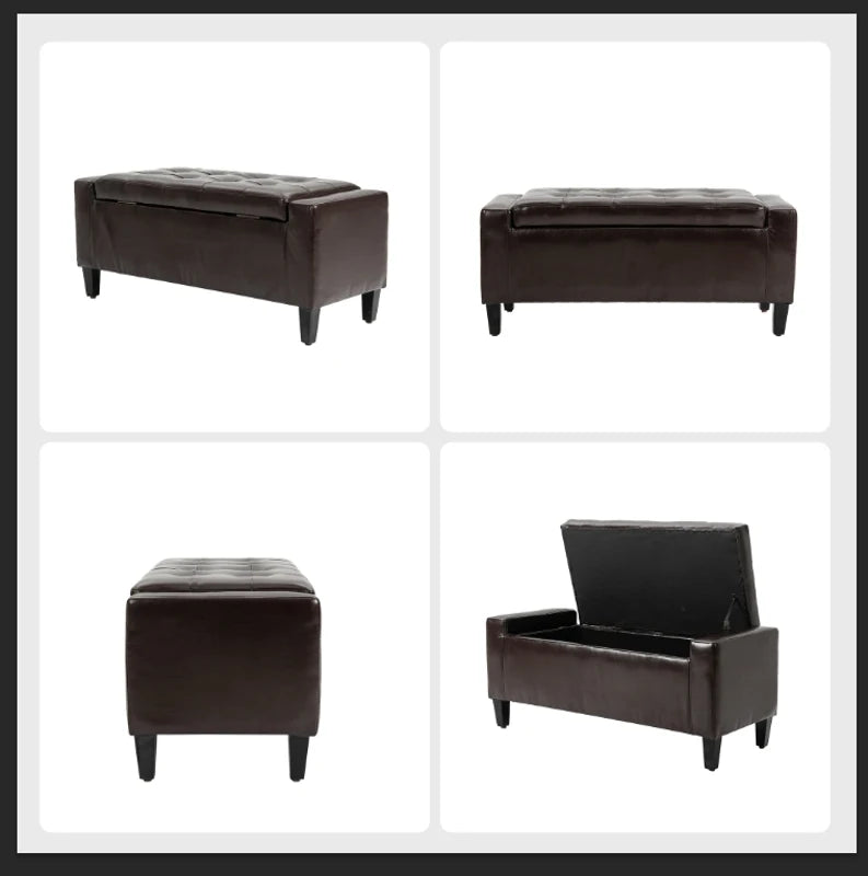 Storage Ottoman Bench, PU Leather Upholstered Bench with Tufted Design, Brown