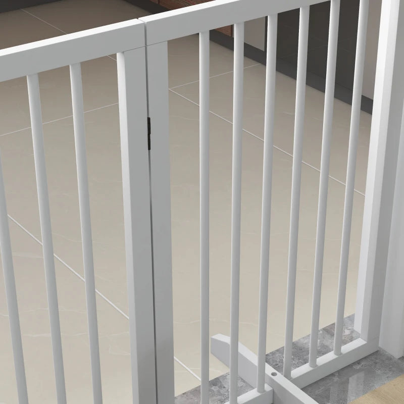 Free Standing Pet Gate, Foldable Dog Gates with 2 Support Feet, 4 Panels for Doorway Stairs, White