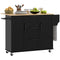 Rolling Kitchen Cart on Wheels with Drop Leaf, Kitchen Island with 3 Drawers, Solid Wood Top and Towel Rack, Black