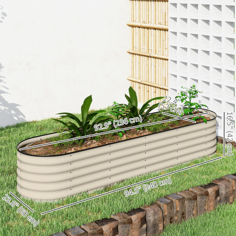 8 x 2 x 1.5 FT Galvanized Steel Raised Garden Bed, Metal Garden Bed Planter Box with Safety Edging, Cream White