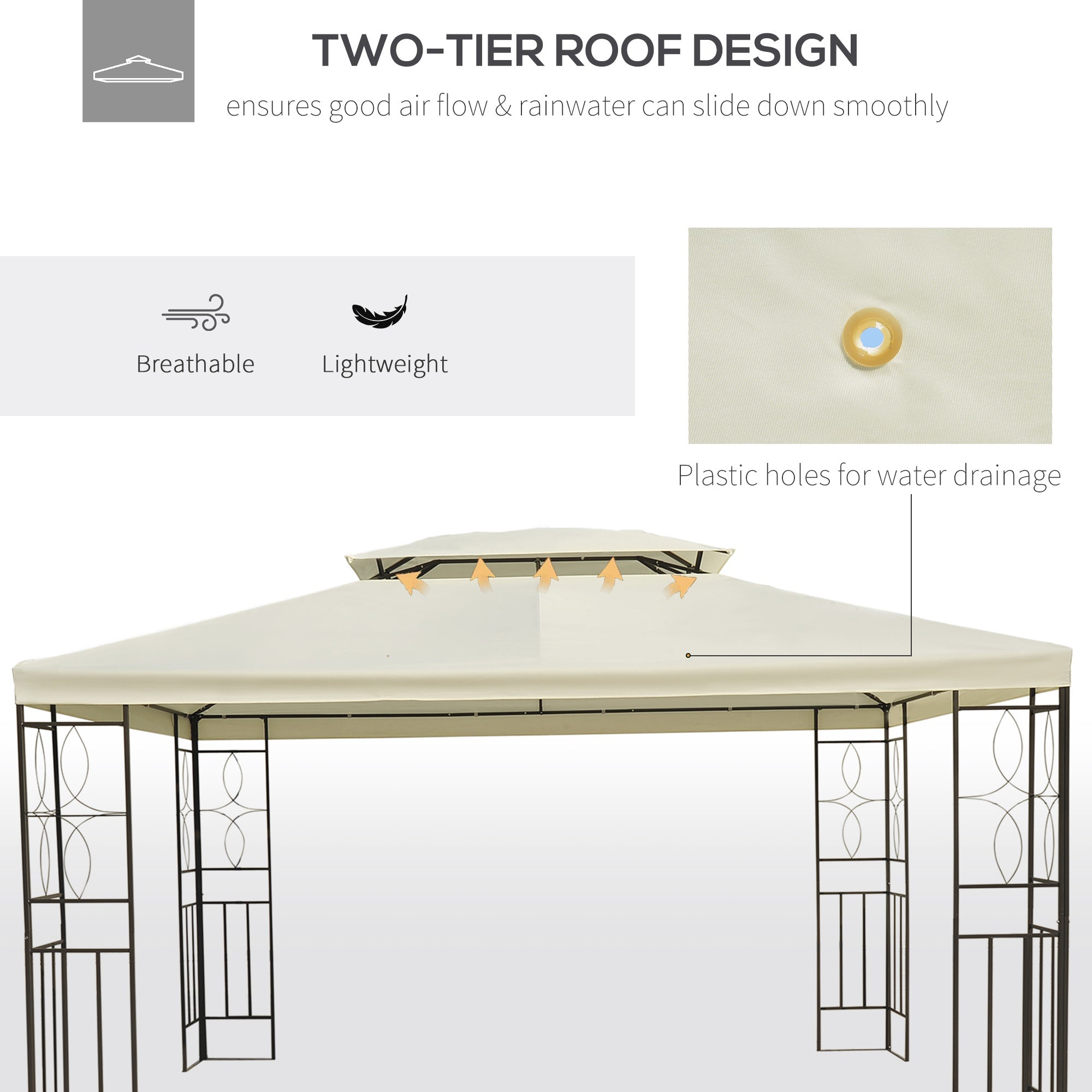 Outsunny 10x13ft Steel Gazebo Sun Shelter Patio Outdoor Party Event Canopy Vented Roof Cream White 