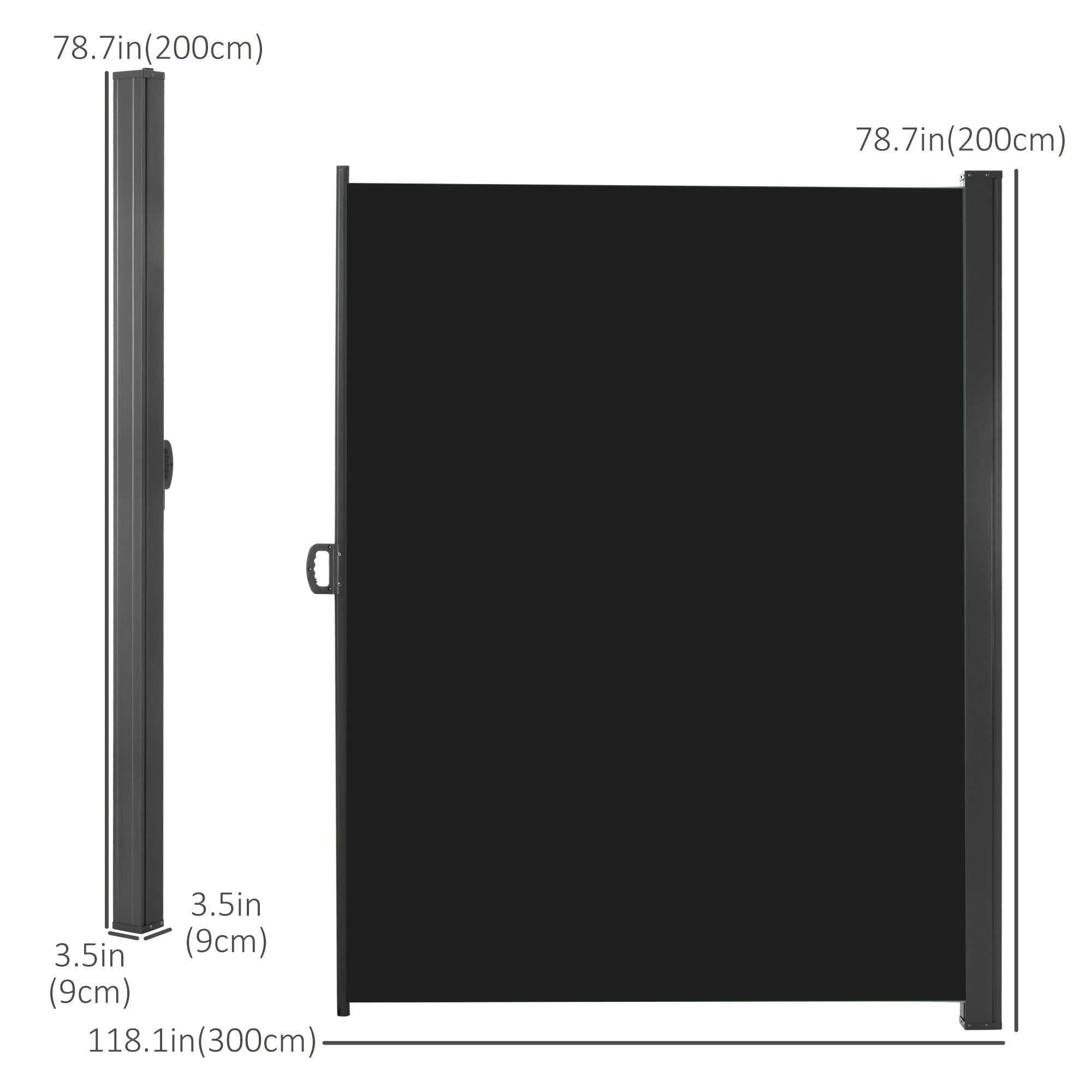 Outsunny Retractable Sidescreen: 118" x 79" UV Wind Resistant Outdoor Privacy Panel for Folding Patio, Black 