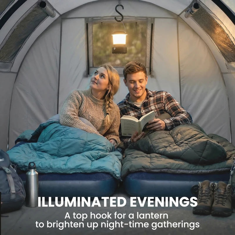 Outsunny 3-4 Person Camping Tent with 2 Rooms, 3000mm Waterproof Family Tunnel Tent with Carry Bag – Grey