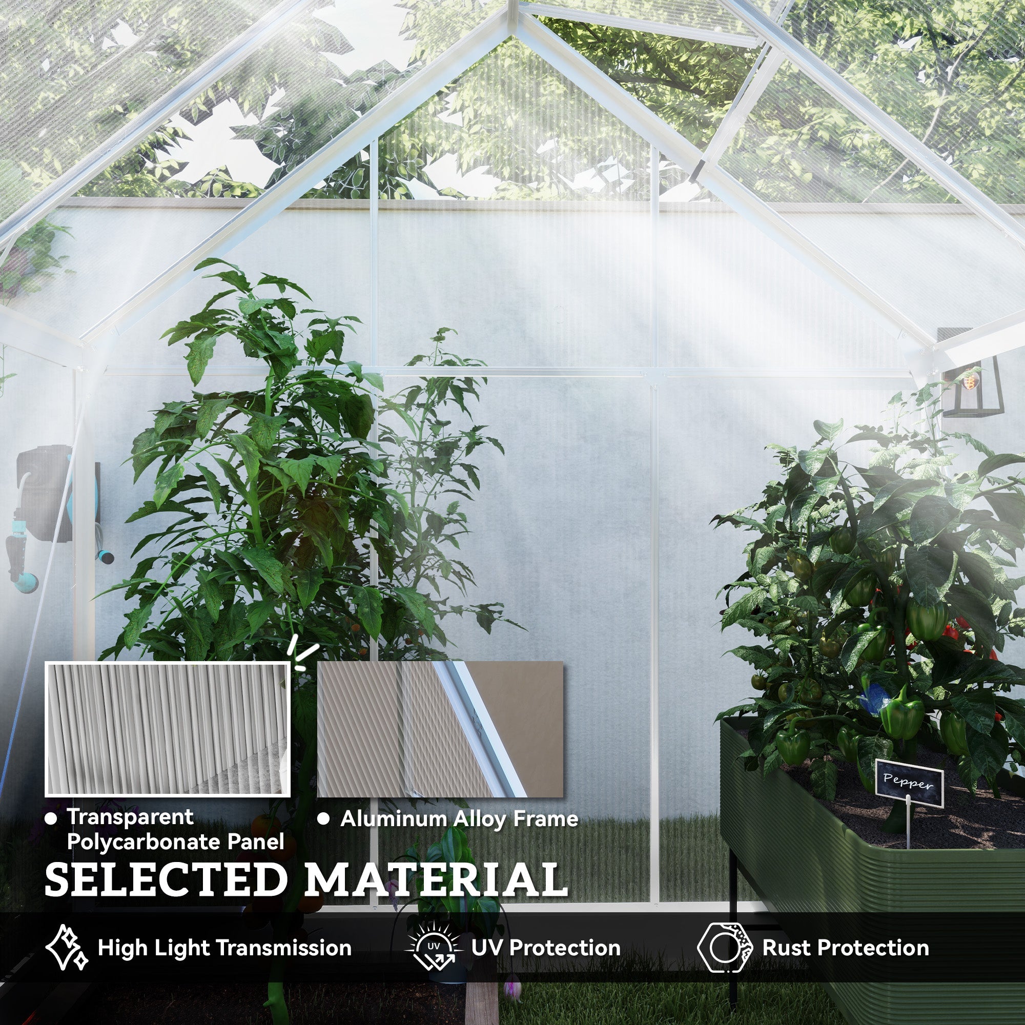 Outsunny Walk-In Greenhouse 6' x 4' Polycarbonate Aluminium Frame Sliding Door Window Foundation Silver 