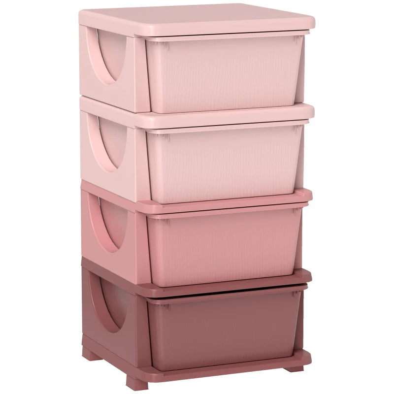 Qaba 4 Tier Kids Toy Organizer and Storage Bins with 4 Plastic Drawers, Pink